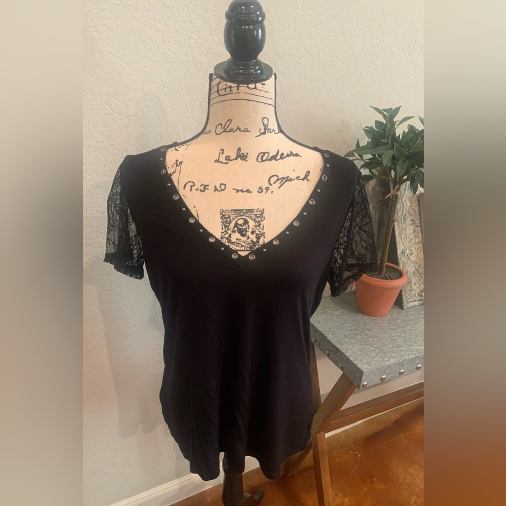 Rock & Republic black grommet tee